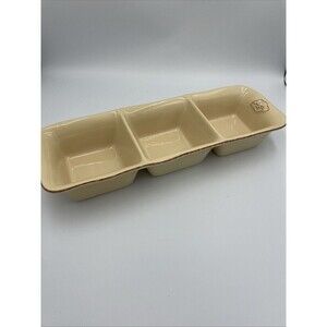 Tastefully Simple 3-Part Divided Serving Dish Host Collection Beige Brown Leaf